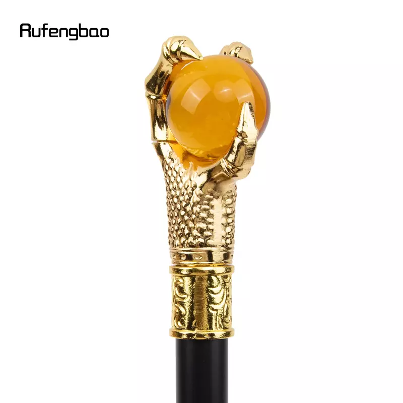 Dragon Claw Grijpen Oranje Glazen Bol Golden Walking Cane Mode Decoratieve Wandelstok Cosplay Rietknop Crosier 93Cm