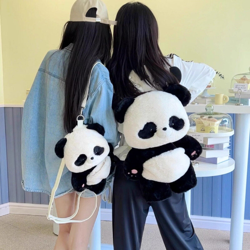 Cartoon Anime mochila de pelúcia para mulheres, bonito forma de panda, alça de ombro removível, saco kawaii, macio boneca sacos, 2 tamanhos disponíveis