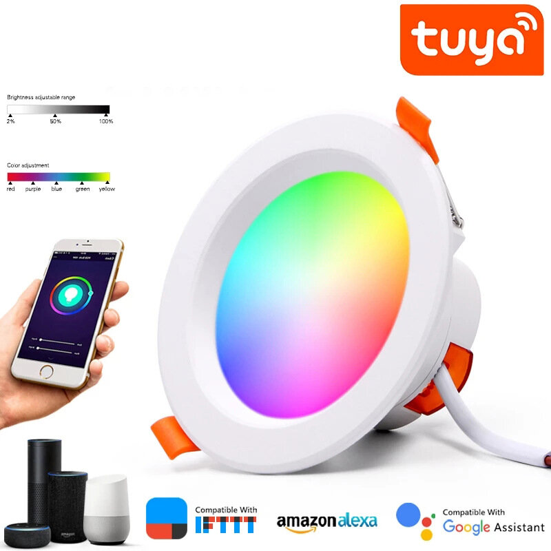 Встраиваемый светодиодный потолочный светильник Tuya, RGB, Wi-Fi, 110 В переменного тока, 220 В, 5 Вт, 7 Вт, 9 Вт, 15 Вт, Bluetooth