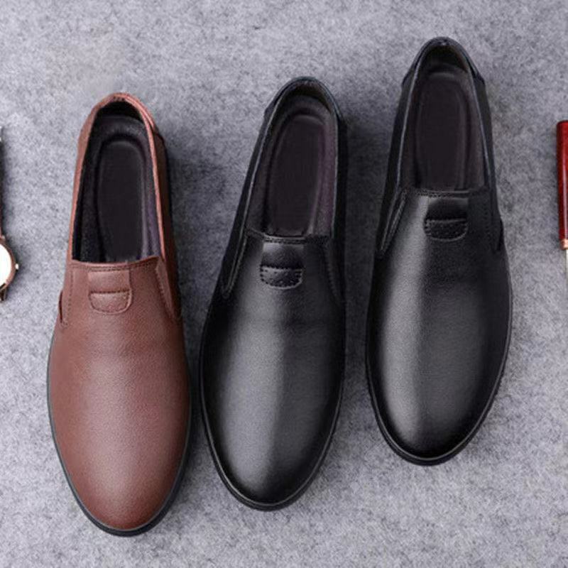 Sapatos casuais de couro de negócios masculino, fundo macio, sapatilhas de deslizamento, ao ar livre, casamento, festa, escritório, moda
