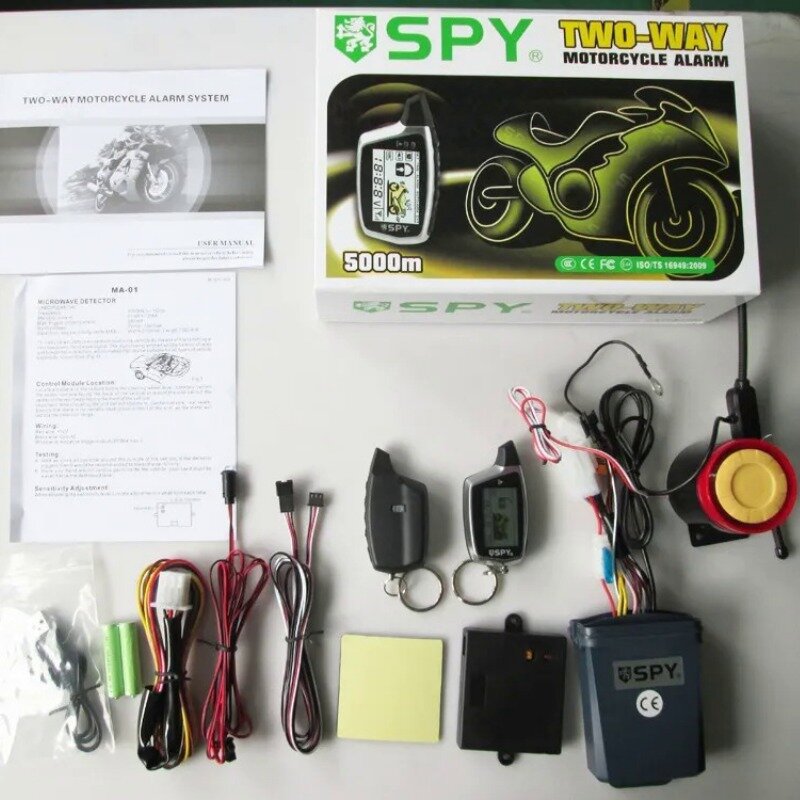 SPY 양방향 도난 방지 알람, USB 충전식 리모컨 및 마이크로파 센서 키트 2 개 포함, DC 오토바이 자전거 스쿠터용