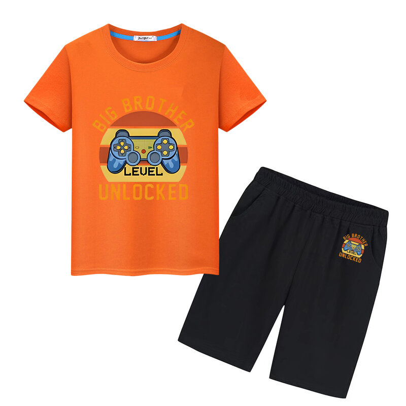 Camiseta Kawaii 100% algodón con estampado de gamepad, conjuntos deportivos, camisetas de verano y pantalones cortos, camisetas bonitas, ropa para niños y niñas, regalo de vacaciones