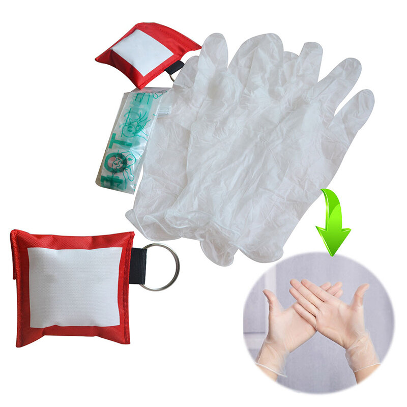 Neue Beatmung maske Schlüssel bund Notfall Gesichts schutz Erste-Hilfe-CPR-Maske mit 1 Paar Handschuhen für Gesundheits werkzeuge Gesichts schutz