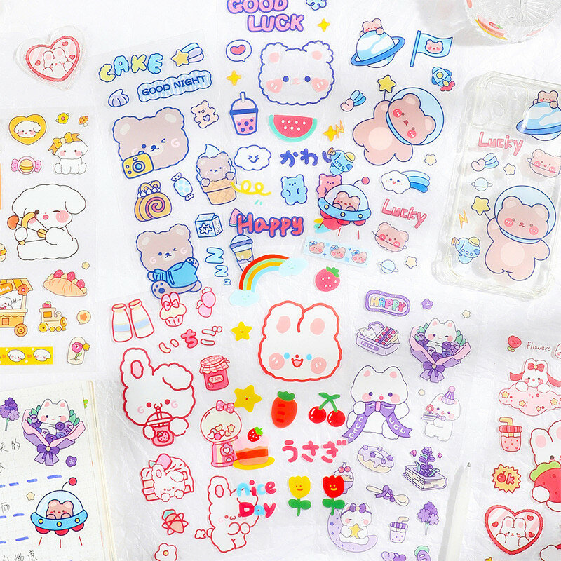 Cartoon Cream Rabbit Stickers Cute Little Fresh Pet Stickers adesivi per Account per studenti impermeabili Scrapbook decorazione fai da te