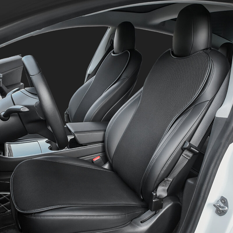 Protector de cojín de asiento de coche de malla tejida, cubierta de respaldo de asiento delantero Y trasero transpirable, alfombrilla para Tesla Model 3 Y, estilo de automóvil