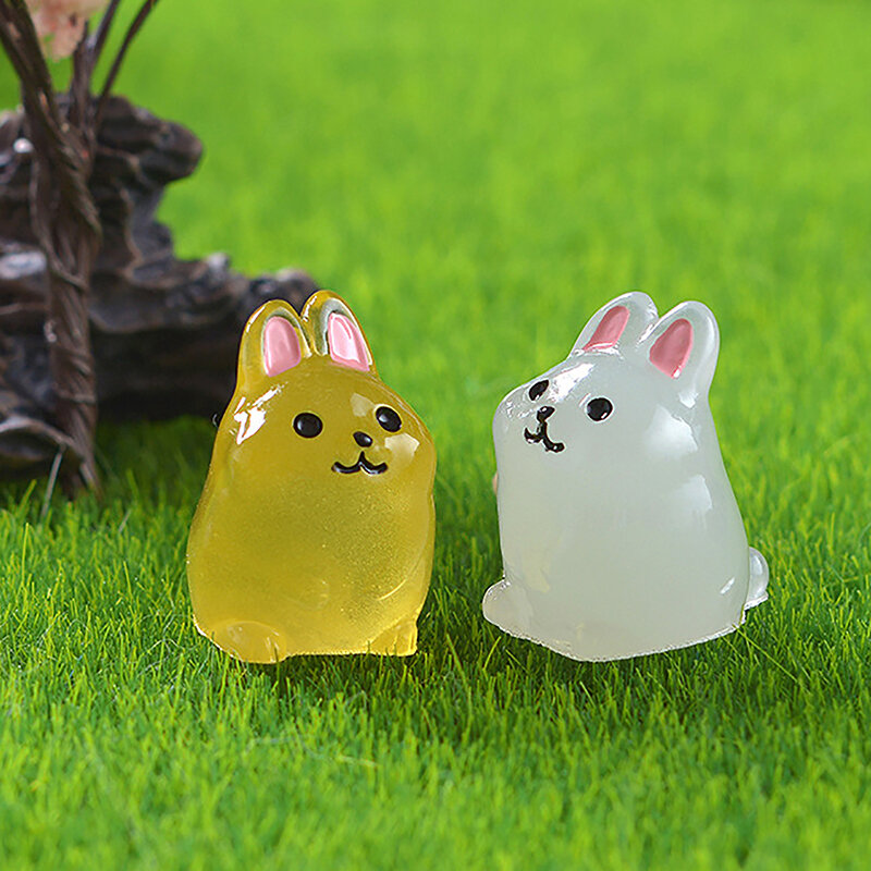 10Pcs Luminous Kawaii Cartoon Rabbit Ornament Micro Garden Landscaping Resin Decoration Miniature Accessories