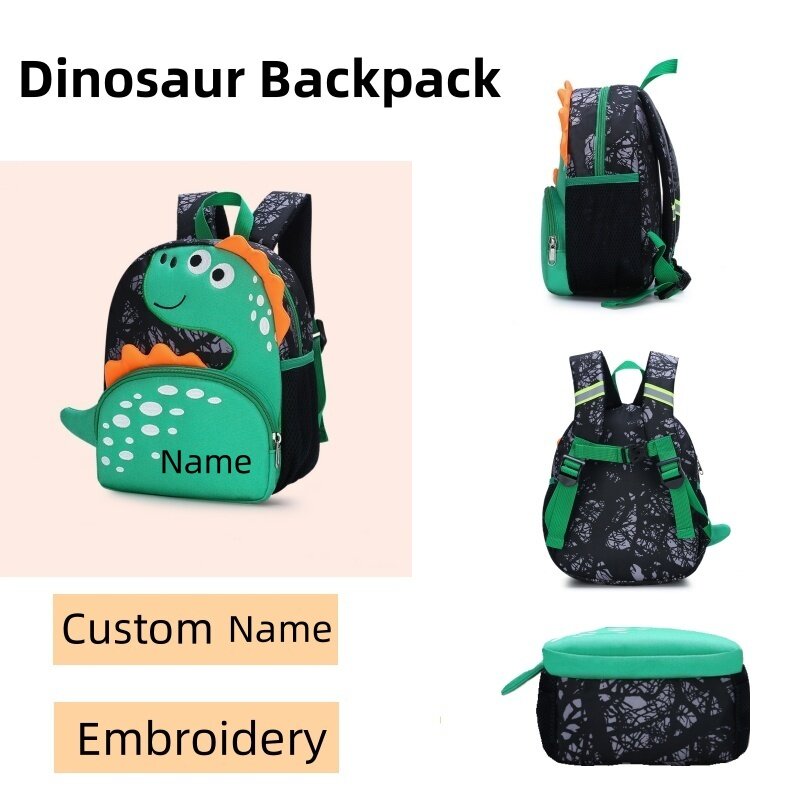 حقيبة ظهر مع حزام انعكاس قابل للتعديل للأطفال ، ديناصور كرتون لطيف ، حقائب مدرسية لرياض الأطفال للفتيان والفتيات ، اسم مخصص