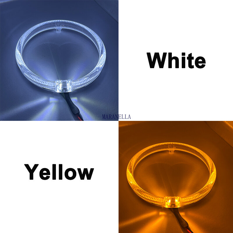 2x الأبيض الأصفر المزدوج اللون LED دليل الملاك العين ضوء دائرة حلقة LED العلوي الضباب مصباح عدسة ضوء مزدوج 80 مللي متر 95 مللي متر 105 مللي متر 110 مللي متر