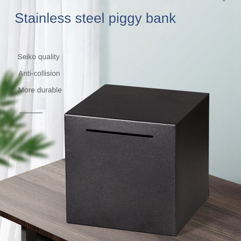 Cofrinho preto indispensável para adultos, apenas aço inoxidável, Fácil de usar, Entrado e Spirited, Black Piggy Bank