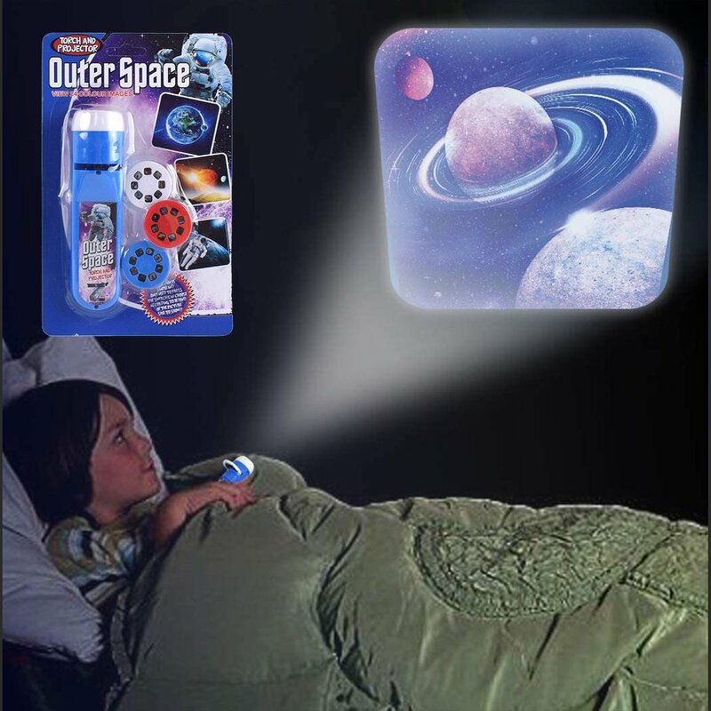 Senter mainan anak proyeksi, lampu proyektor pola luar angkasa, mainan senter tidur, mainan belajar