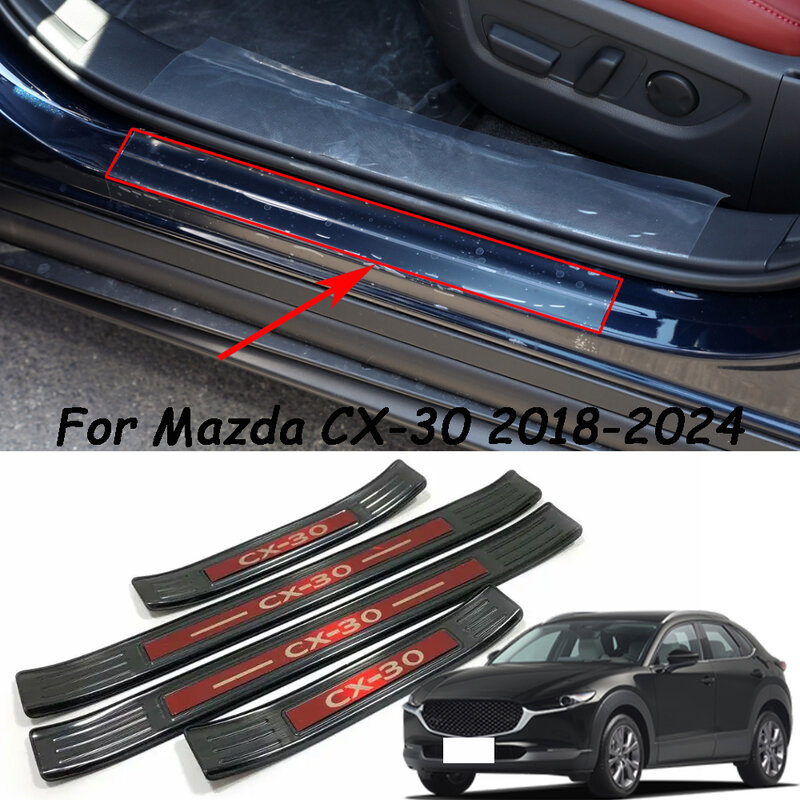 Car Door Sill Threshold Pedal Cover Trim Stainless Steel For Mazda Cx30 Scuff Plate Guards CX-30 2020-2023 Accessories 2024