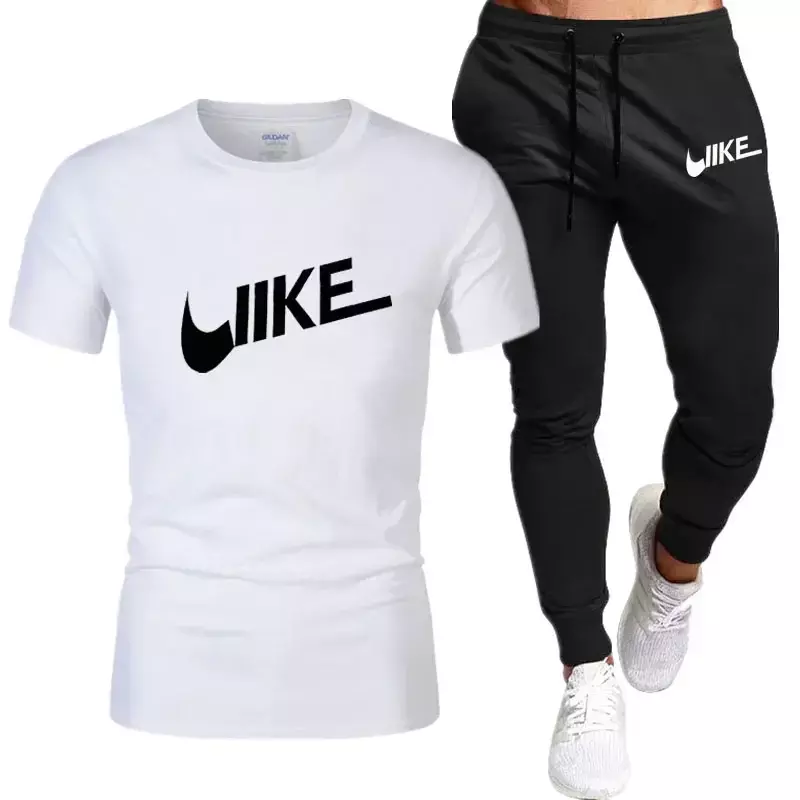 Men's Shirt Tracksuit Two Pieces Sets Men Casual Fitness Sport Suit Short Sleeve T Shirt+Trousers Men's Casual Sportswear Suits