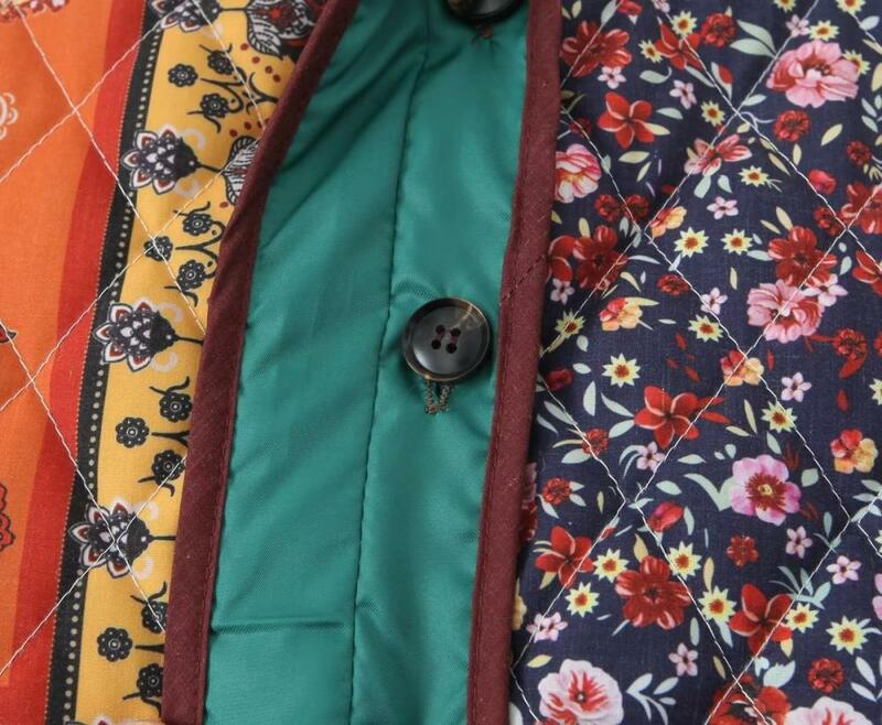 Jaqueta de puffer Vintage feminino Stand étnico colarinho, casacos acolchoados leves, acolchoados puffy Outerwear, inverno