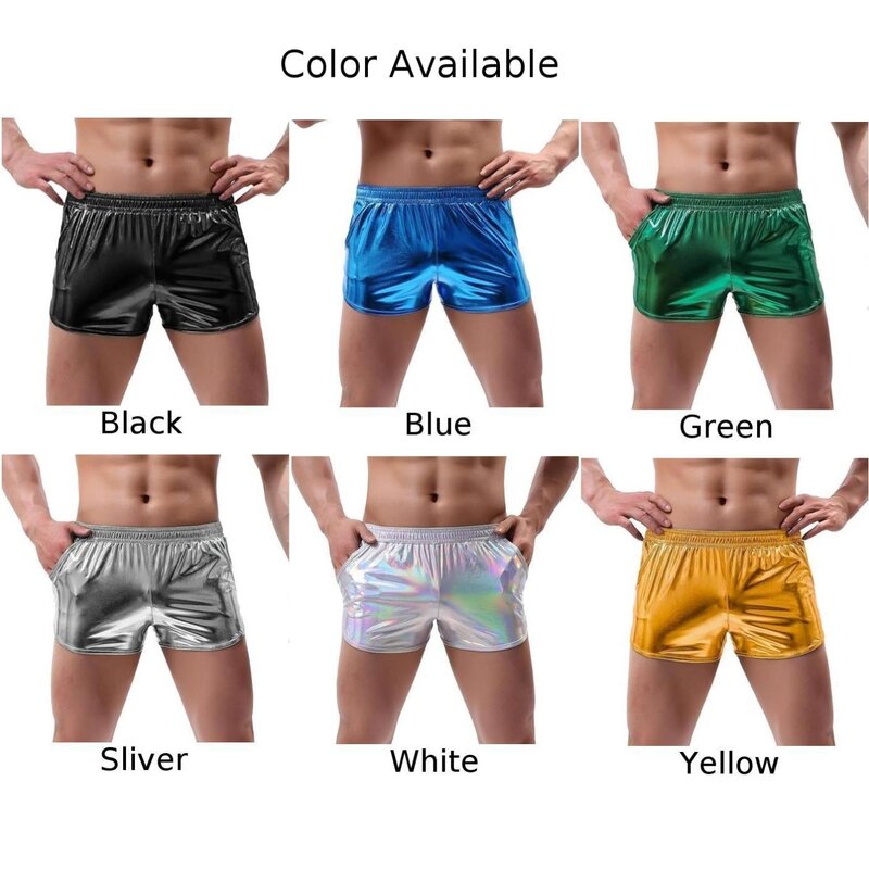 Shorts shinny masculino para férias, cuecas monocromáticas, elástico na cintura, elástico casual, shorts confortáveis masculinos, ao ar livre