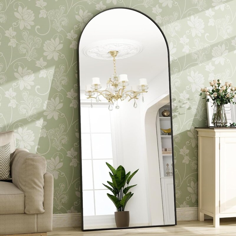 76"x34" Arched Full Length Mirror Free Standing Leaning Mirror Hanging Mounted Mirror Aluminum Frame Modern Simple Home Decor
