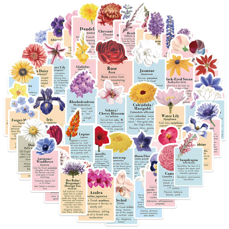 50 buah bunga seri bahasa bunga stiker grafiti cocok untuk bagasi casing ponsel dekorasi Laptop stiker mainan DIY