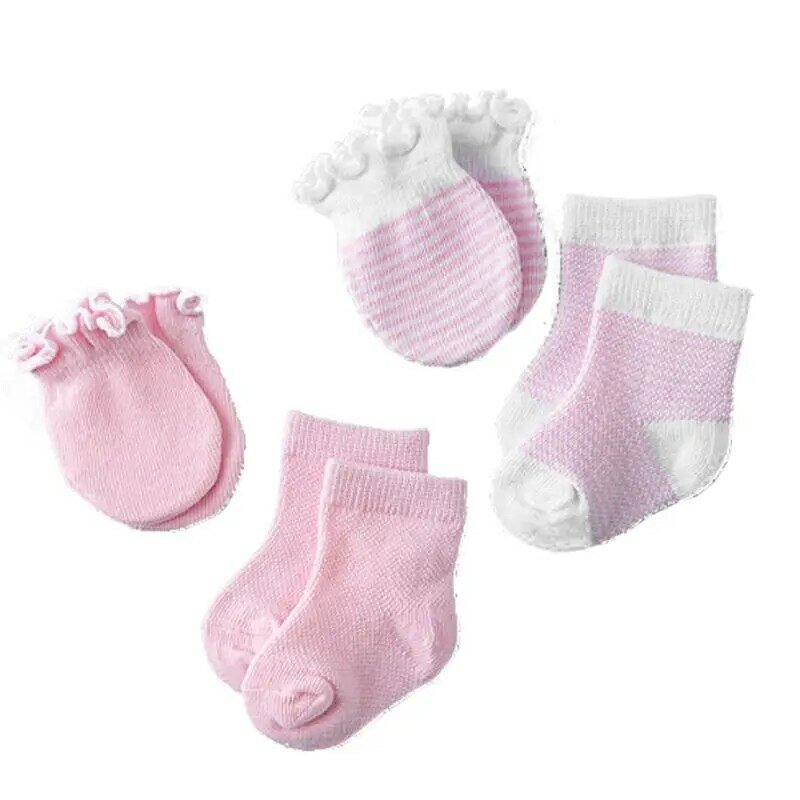 Набор носков-варежек для новорожденных, 4 пары (0-6 месяцев) Нежно-голубой/Нежно-розовый на выбор