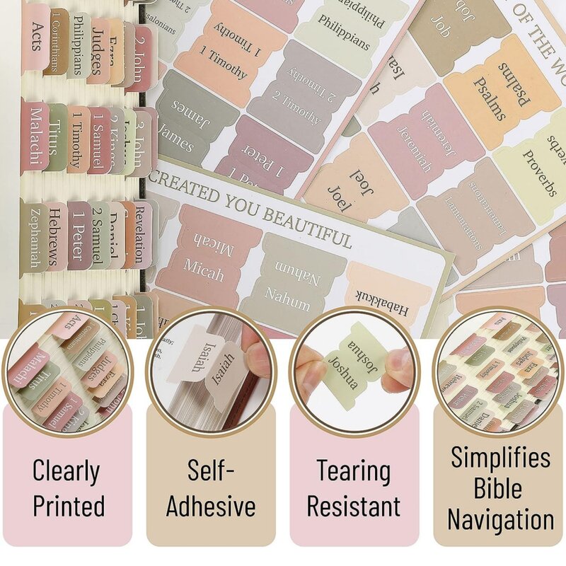 5 Sheet Bible Index Label Sticker Self-adhesive Paper Tabs Bible Index Tabs for Study Read Bookmark Stickers Study Tool
