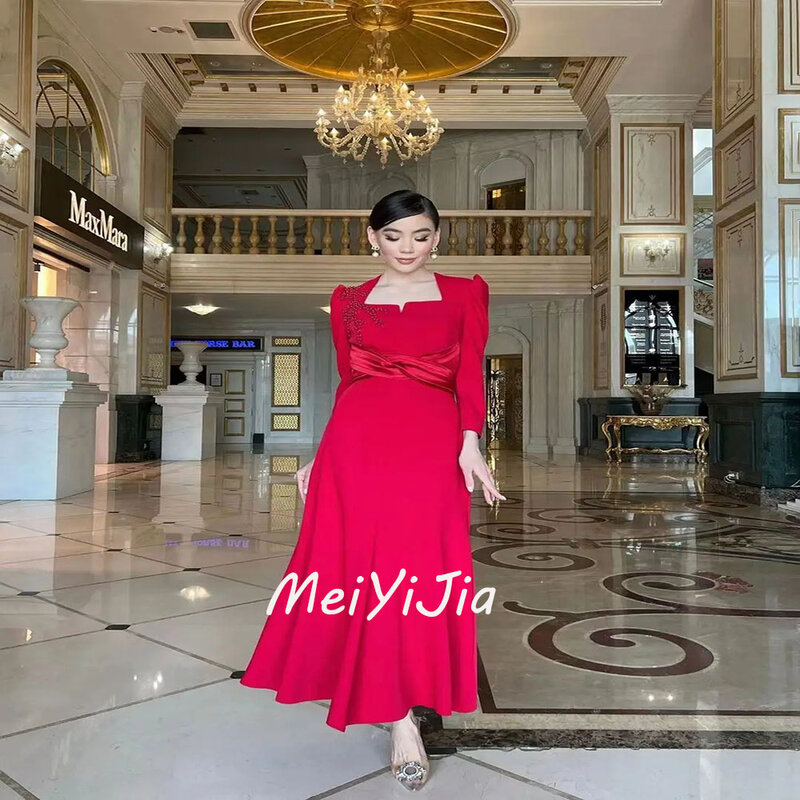 Meiyijia  Evening Dress Saudi Aline Elegant Beaded  Sash Scoop Neckline  Arabia  Sexy Evening Birthday Club Outfits Summer 2024
