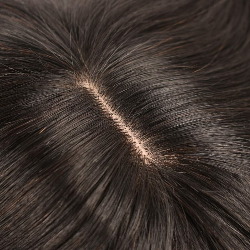Toppers de cheveux humains brésiliens pour femmes, vrais cheveux Remy, 12x13/13x14, Topper droit, injBase avec frange, réinitialisation