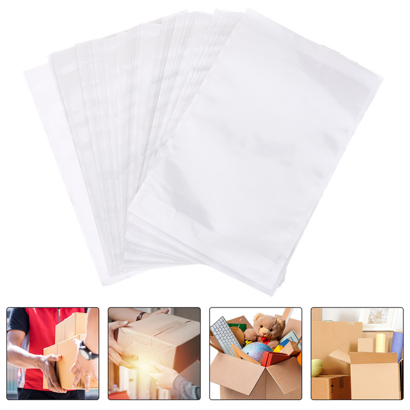 100 Pcs Labels Shipping Sets Packing List Pouches Sleeves Adhesive Bag Pocket White Envelops