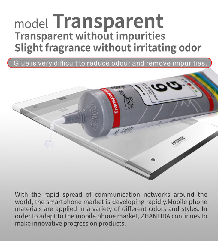 Weicher transparenter 50ml 6g Kleber für die Montage und Wartung von Mobiltelefonen mit leichtem Entfernen des Duft bildschirms