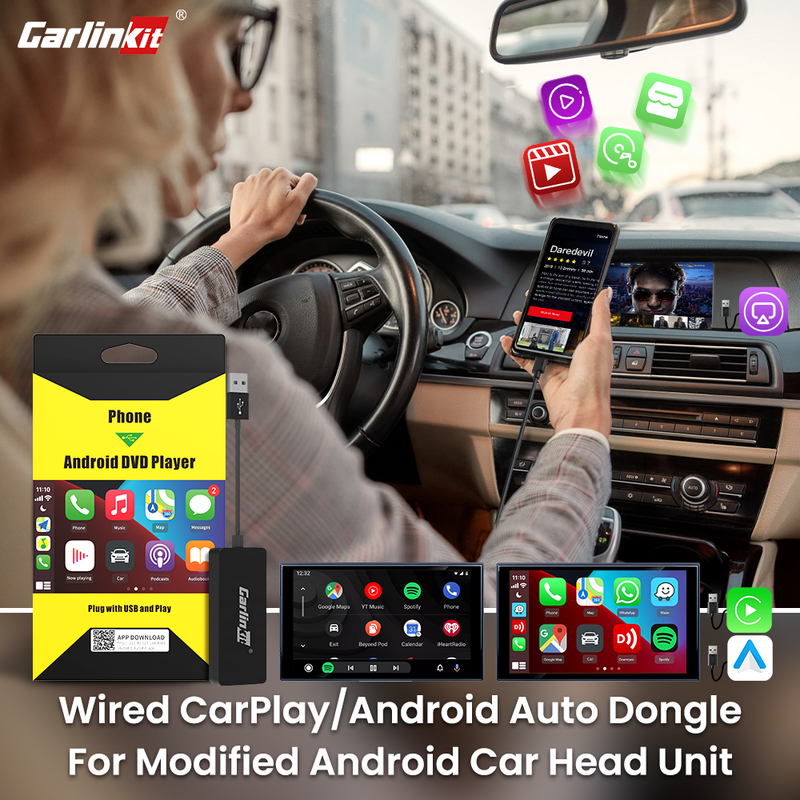 CarlinKit-llave electrónica para Apple Carplay, USB, Android Auto Mirrorlink para reajustar el sistema Android, reproductor de navegación Airplay, caja de enlace inteligente