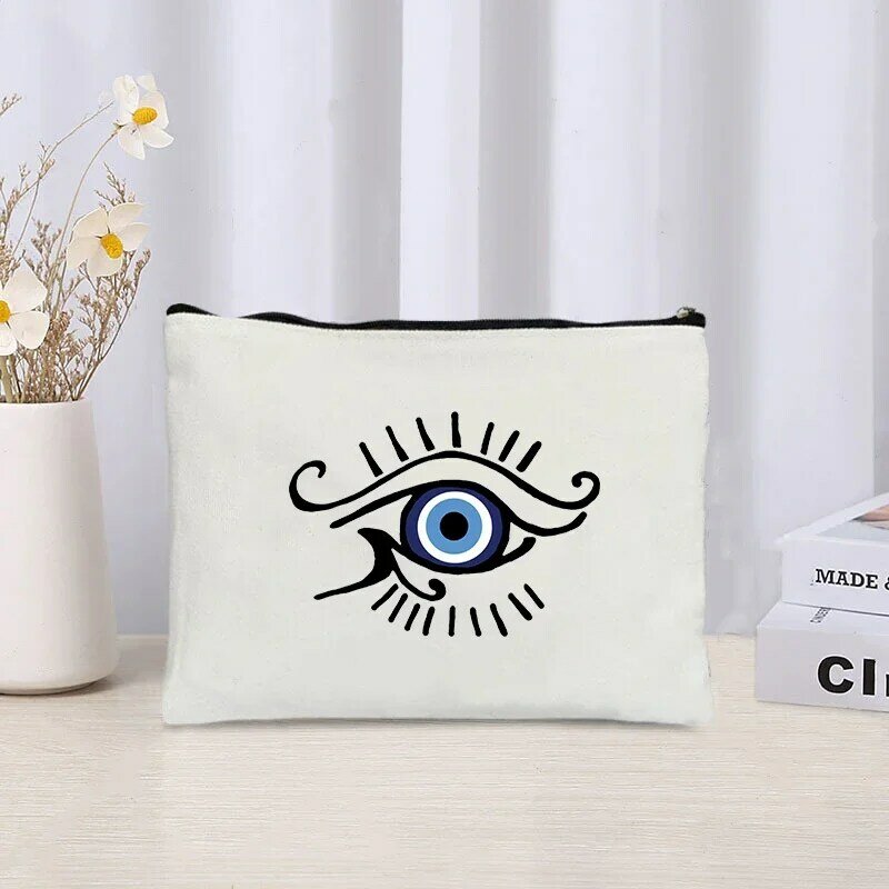 Magic Eye Linen Cosmetic Case for Women Trendy Retro Makeup Pouch Bag Small Stationery Storage Back To Shool Gift Mini Purse