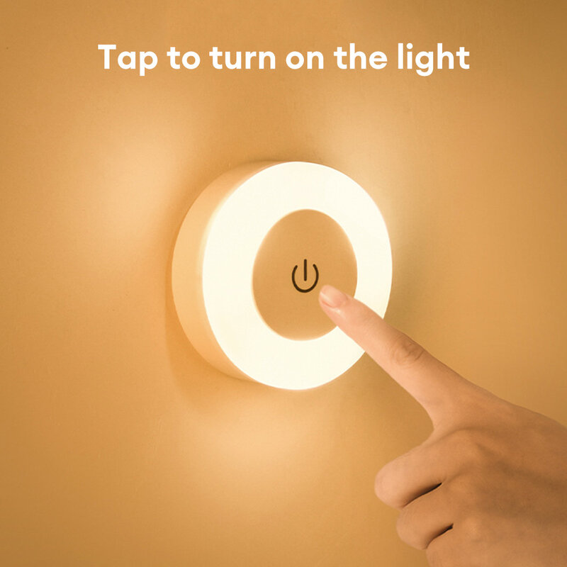 LED عكس الضوء تعمل باللمس ضوء الليل ، 3 طرق ، USB قابلة للشحن ، قاعدة مغناطيسية ، أضواء الجدار ، المحمولة ، مستديرة ، غرفة نوم ، المطبخ