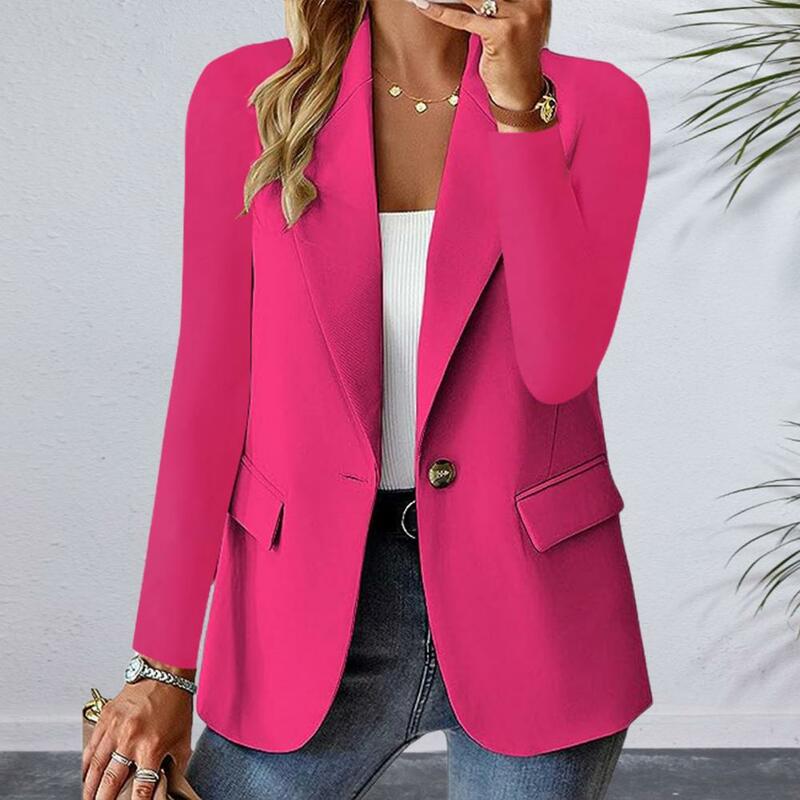 Jaket bisnis longgar, jaket bisnis wanita elegan dengan saku kerah, pakaian kerja profesional untuk kantor