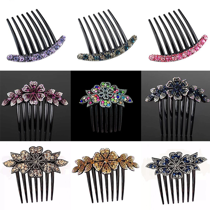 Rhinestones Hair Combs For Women Vintage Flower Crystal Hairpins Headwear Wedding Bridal Headdress Girl Jewelry Hair Accessories