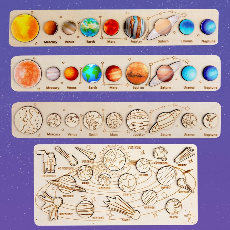 ثلاثية الأبعاد خشبية لغز لعبة النظام الشمسي نموذج ألعاب علمية مجموعة مونتيسوري الكواكب العلوم التعليمية لغز لعب للأطفال الهدايا