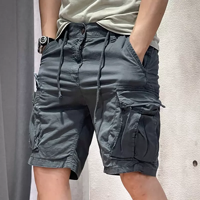 Bermudas de algodón para hombre, pantalones cortos Cargo DE COMBATE, color caqui, con cremallera, estilo Harajuku, cómodos, a la moda, 2024