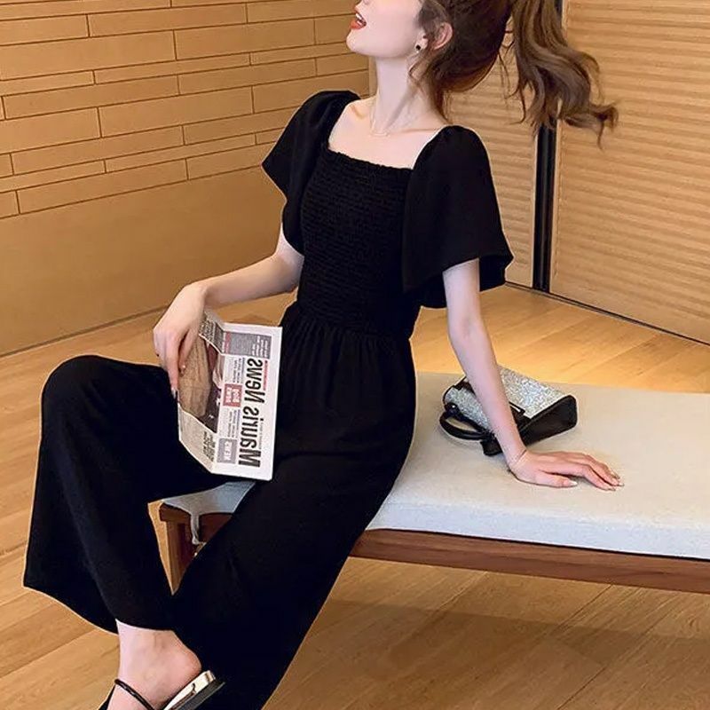 Overalls Frauen Büro Dame Sommer Mode quadratischen Kragen Design Temperament leichte Basis solide gerade All-Match Harajuku