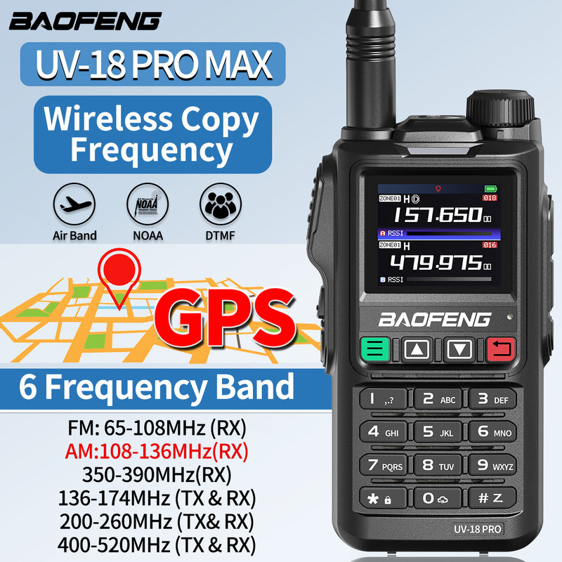 Baofeng-walkie-talkie de seis bandas, Radio bidireccional con GPS, AM, FM, UV18 Pro Max, frecuencia de copia inalámbrica, 999CH, de largo alcance, tipo C, UV-G28