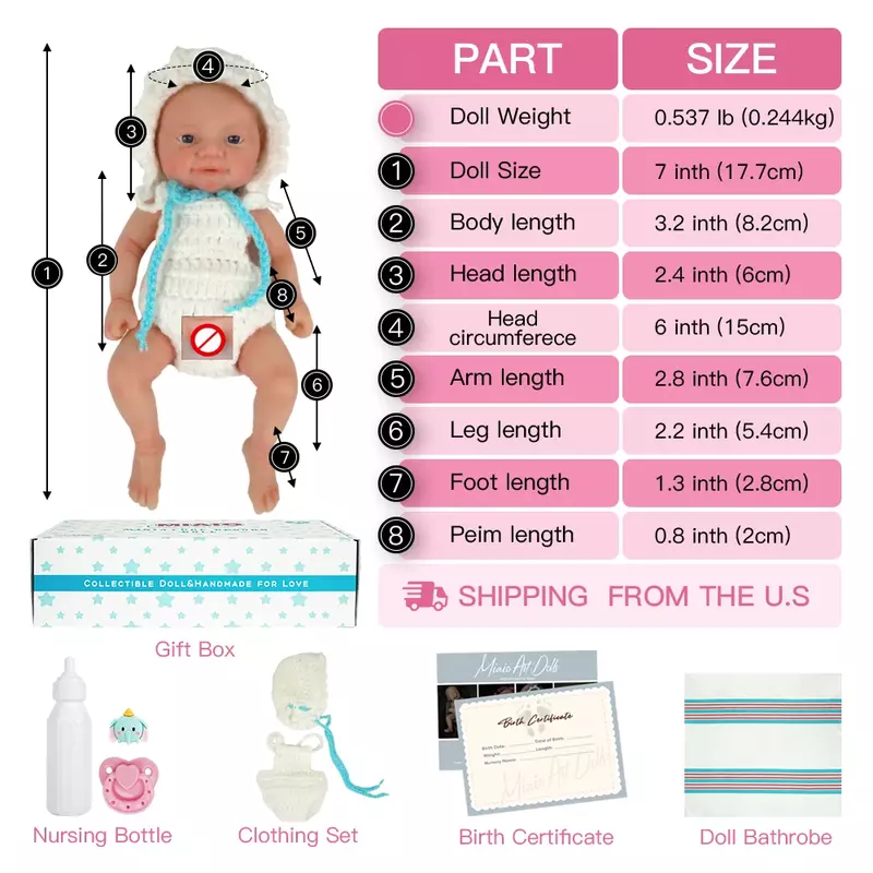 7 "Micro Frühchen Volle Silikon Süße Baby Puppe" Mia "und" Eli "Lebensechte Mini Reborn Puppe überraschung Kinder Anti-Stress