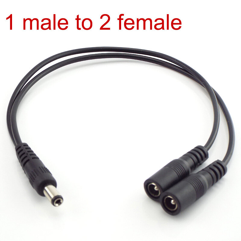 Adaptador de fuente de alimentación de tira de luz LED CCTV, Cable divisor de alimentación de CC, enchufe macho a hembra, 1 hembra a 2 macho, 5,5mm x 2,1mm