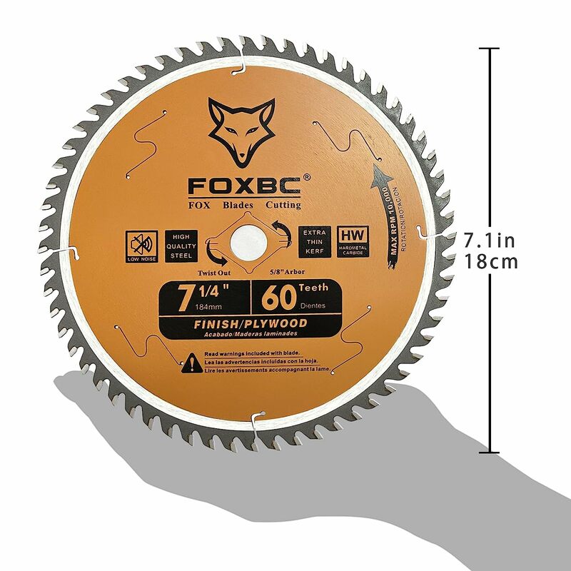 Полотна дисковой пилы FOXBC 184 мм, 60T, замена для DeWalt DWA171460, Freud Diesel Lo D0760A D0760X