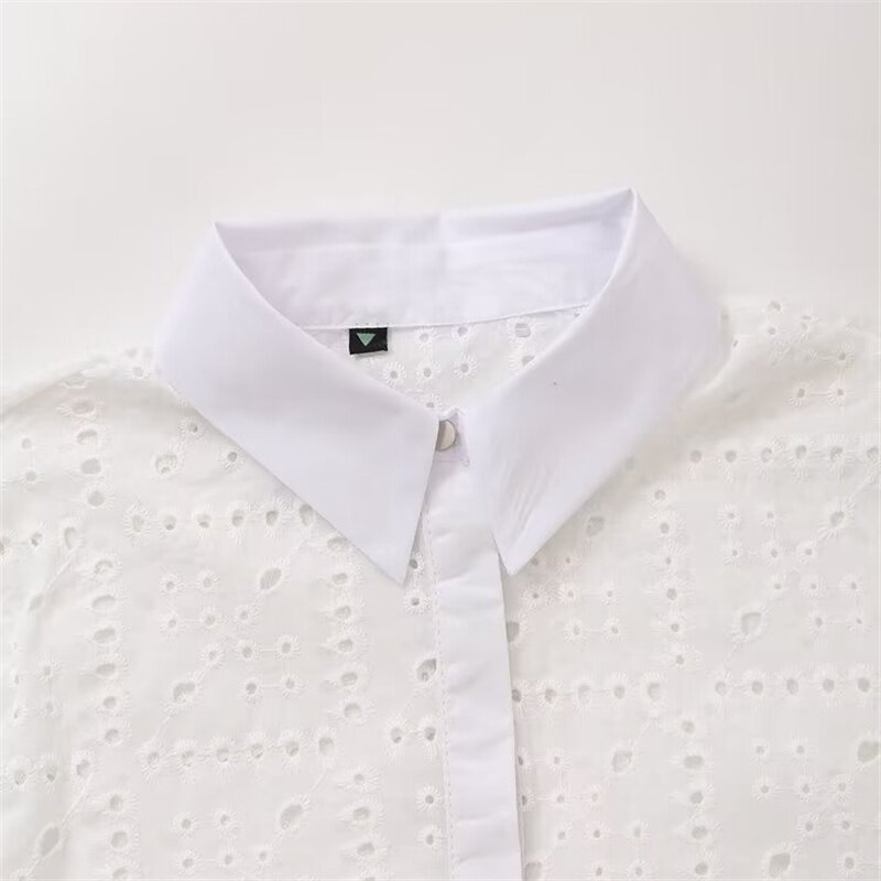 Keyanketian-Camisa bordada oca para mulheres, de peito único, manga comprida, blusa curta, top curto para férias, novo lançamento, 2022