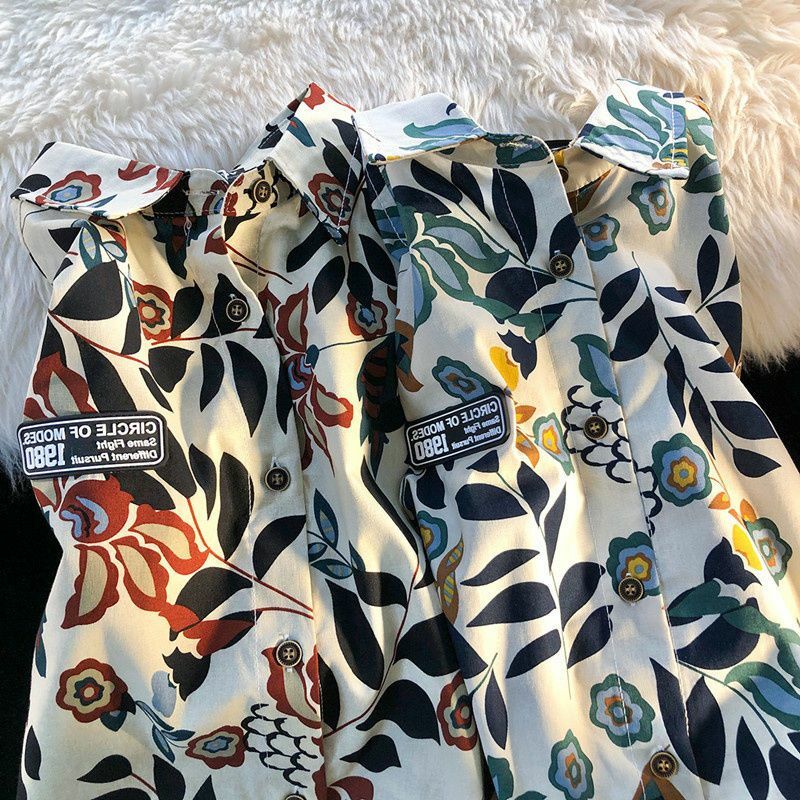 Oversize American Retro Floral Printed Short Sleeve Shirt Hip Hop Loose Casual for Men Women Shirts