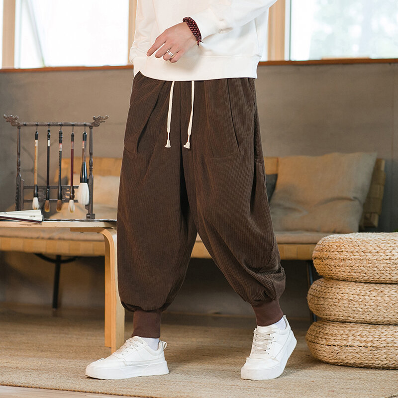 Corduroy Harem Pants Men Wide Leg Jogging Pants Men Harajuku Style Sweatpants Male Casual Trousers Vintage New Streetwear