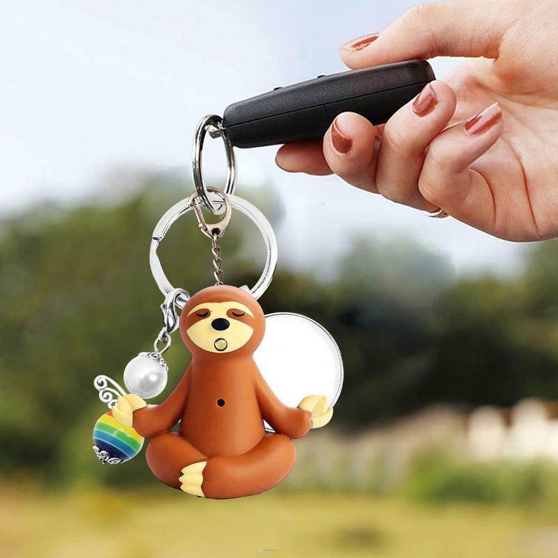 LED Sloth gantungan kunci cincin pemegang, gantungan kunci kungkit perhiasan tas Dekorasi telepon untuk kunci mobil