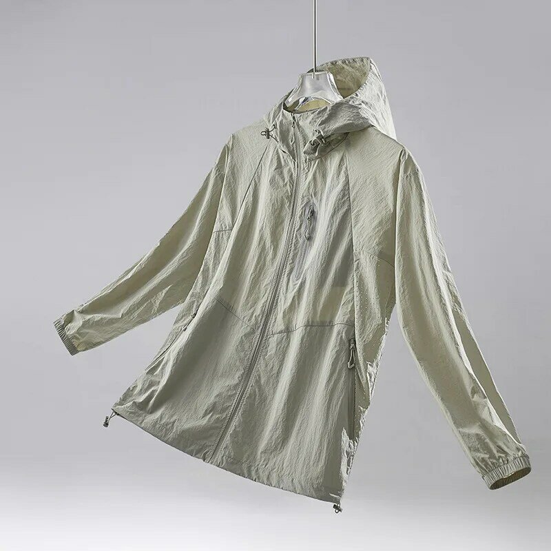 UPF50 + mantel tabir surya untuk pasangan, jaket penahan matahari berkemah tipis serbaguna dengan tudung untuk pasangan, mantel musim panas