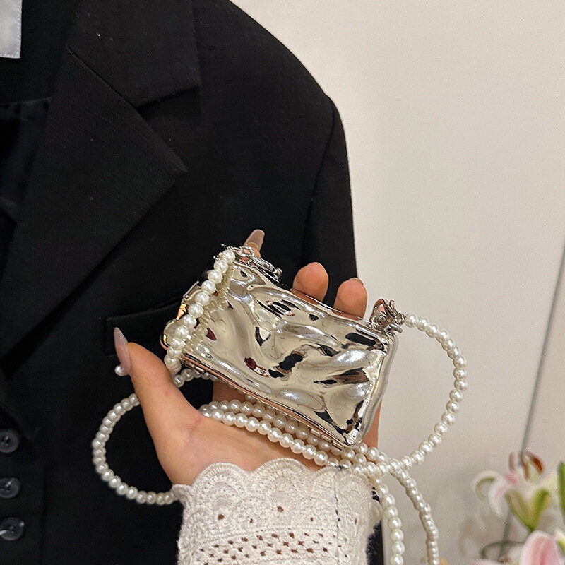 Femalee Fashion Taschen neue Acryl Perle Kette Tasche Schulter Mini Geldbörsen für Frauen Kopfhörer/Lippenstift/Münzen Eis Crack Muster Clutch