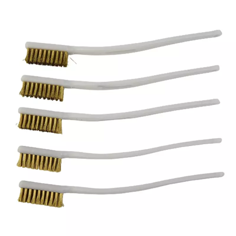 5PCS Plastic Handle Brass Wire Brush For Industrial Devices Polishing Cleaning Mini  Handle Brass Bristle Wire Brush White (
