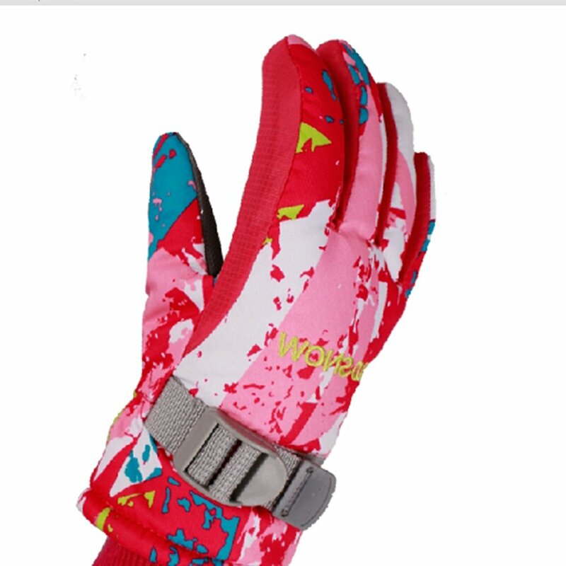 Unisex Children Outdoor Winter Waterproof Windproof Warm Breathable Geometric Pattern Gloves for Snowboarding Skiing