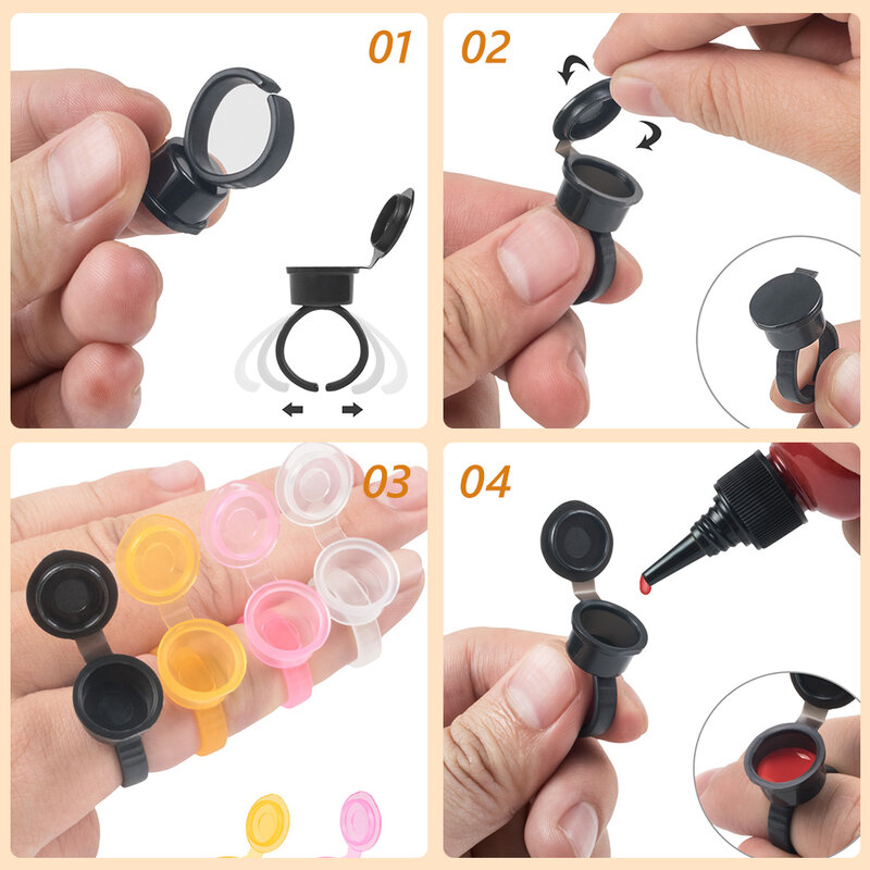 50pcs Tattoo Ink Ring Cups with Lid Eyelash Extension Glue Holder Container Cover Cap Permanent Microblading Tool Tattoo Supply