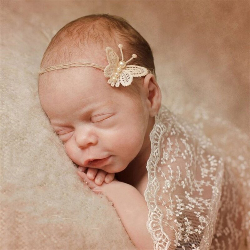 Accesorios para sesión fotos recién nacidos, diadema mariposa con perlas, diadema para fotos elegante para recién