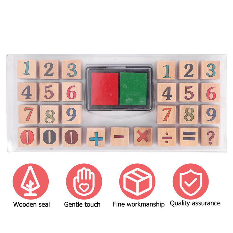 Holz Zahlen Stempel Set für Kinder und Lehrer mathematische Symbol Stempel Widmung Stempel Spielzeug Kleinkind Kinder Mathe Spielzeug (zufällig