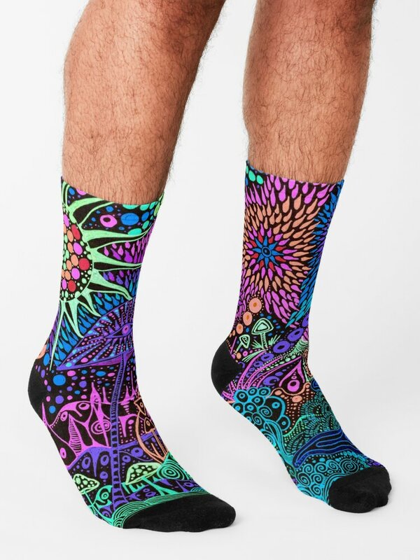 Неоновые грибы на носки с изображением Луны теплые зимние сумасшедшие носки для мужчин и женщин